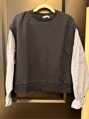 stradivarius Navy Crewneck with Light Blue Shirt-Style Sleeves